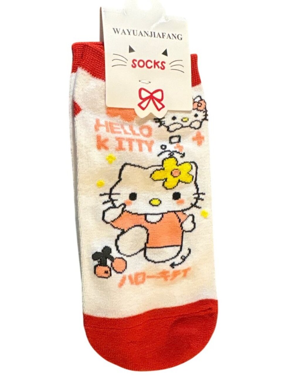 Womens Hello Kitty Ankle Socks Red & White Size 35-41 Cotton & Polyester Blend - Picture 3 of 6